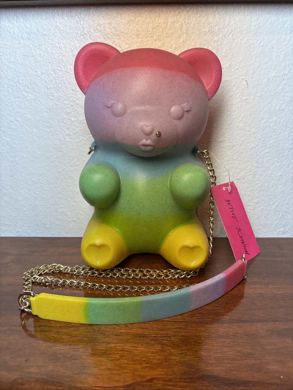 Betsey Johnson Kitsch Bear Necessity Crossbody Bag Rainbow Multi Silicone NWT